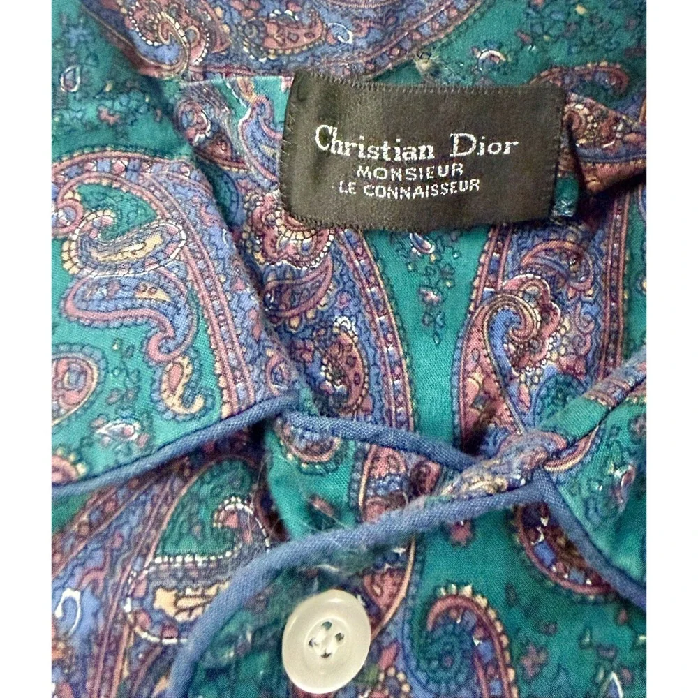 VTG Christian Dior Monsieur Le Connaisseur Pajamas Set Large Paisley Teal Purple